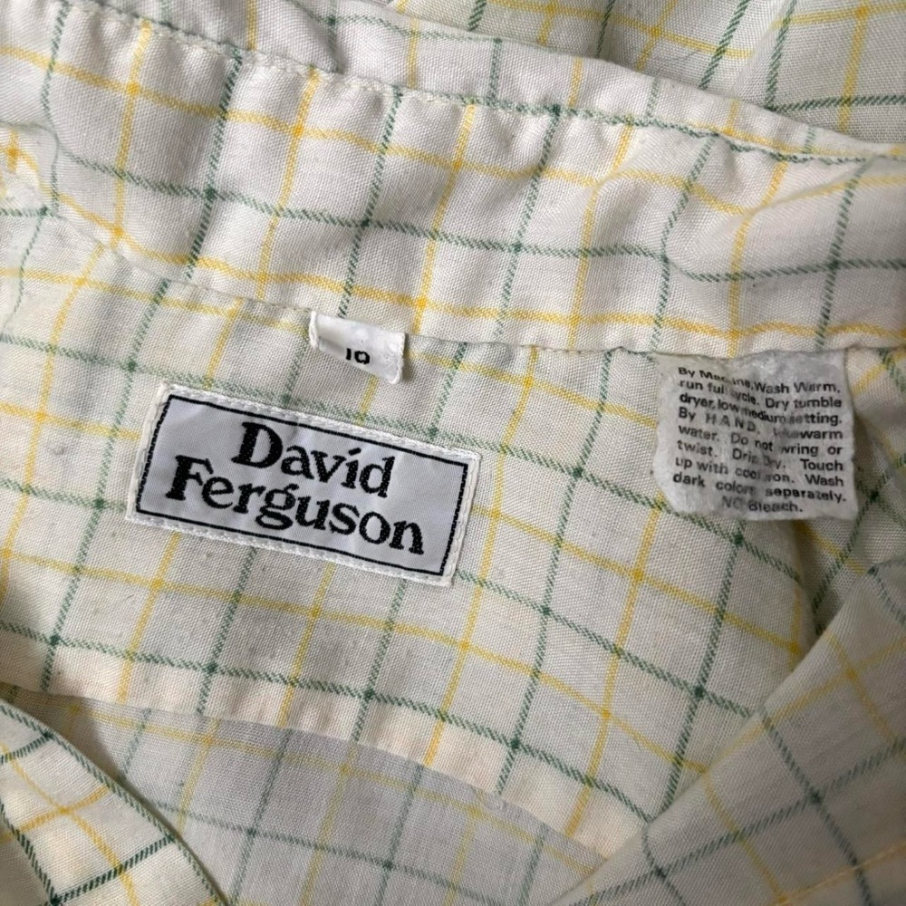 Vintage David Ferguson lightweight yellow & cream plaid checked button up shirt - Picture 7 of 8